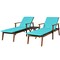 Acacia Wood Patio Chaise Lounge with Side Table 5 Position Turquoise